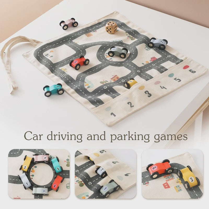 Montessori Verkeersspeelmat met Houten Auto's - Educatief Spel voor Kinderen