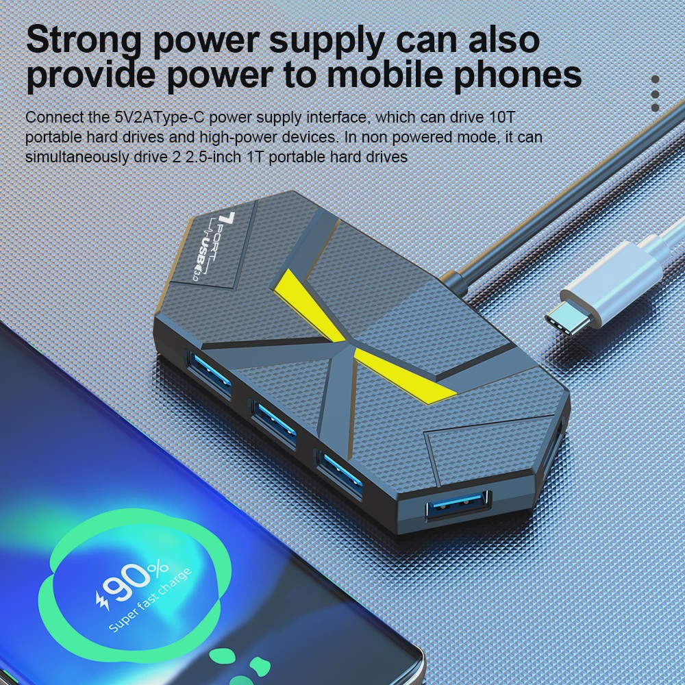 4/7 Poorts USB 3.0 Hub met Type-C Voeding - 5Gbps Docking Station voor Laptop & PC