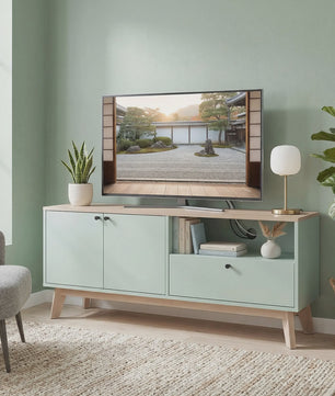 SediaXL TV Meubel 120 cm Lichtgroen met 2 Deuren, Lade en Open Vak - Geschikt voor TV's tot 36 inch