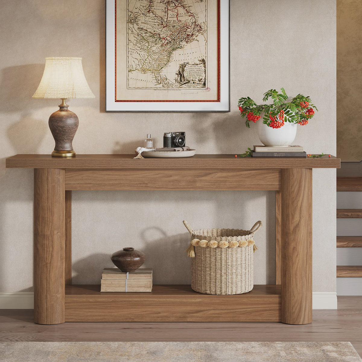 Tribesigns 160cm Farmhouse Console Tafel - Smal, Lang Dressoir voor Achter de Bank met 2 Lagen Opslag