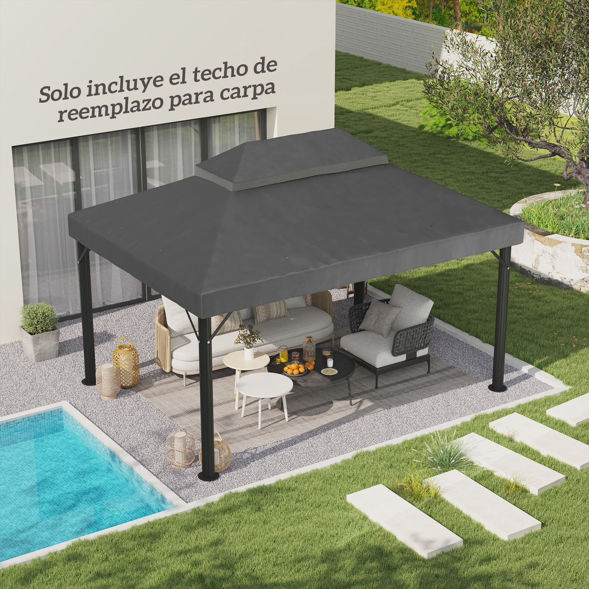 Outsunny Replacement Roof for Gazebo 4X3 m with Double Anti-Uv Roof Gray