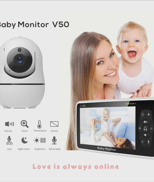 5" Video Babyfoon met Camera, 2-Weg Audio, Temperatuursensor & 22u Batterij