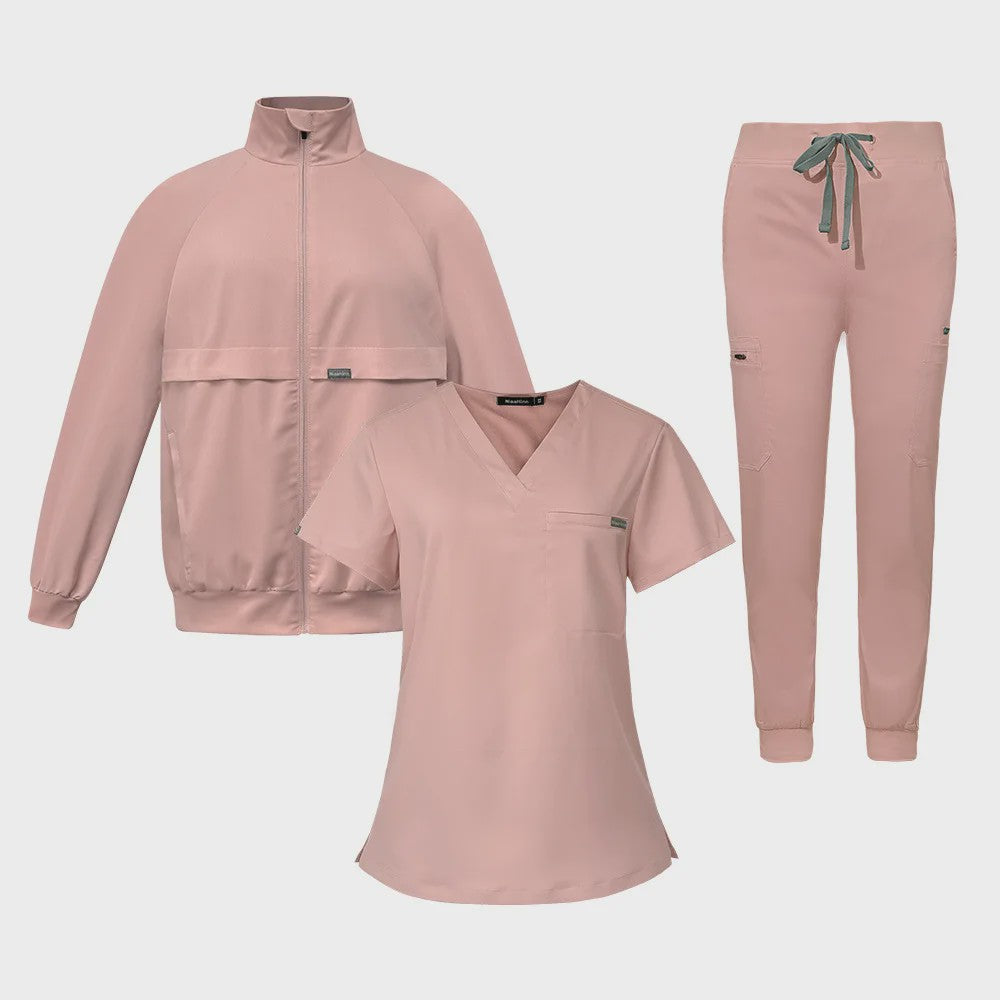 3-delige Unisex Medische Scrub Set: Jas, Top & Broek voor Zorgprofessionals