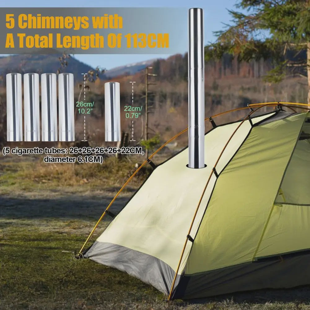 RVS Houtkachel Camping | Tentkachel met Pijpen & Accessoires voor Buiten, Jagen, Vissen
