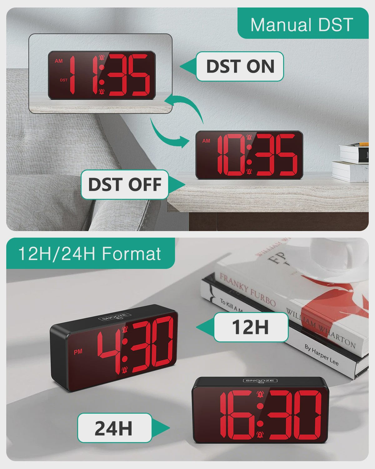 ORIA Digitale Wekker - Batterijgevoed met Groot LED Display, Dubbel Alarm & Snooze