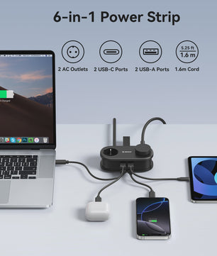 ORICO GaN 65W Power Strip: 2x AC, 2x USB-A, 1x USB-C - Snel Laden voor Thuis & Reizen