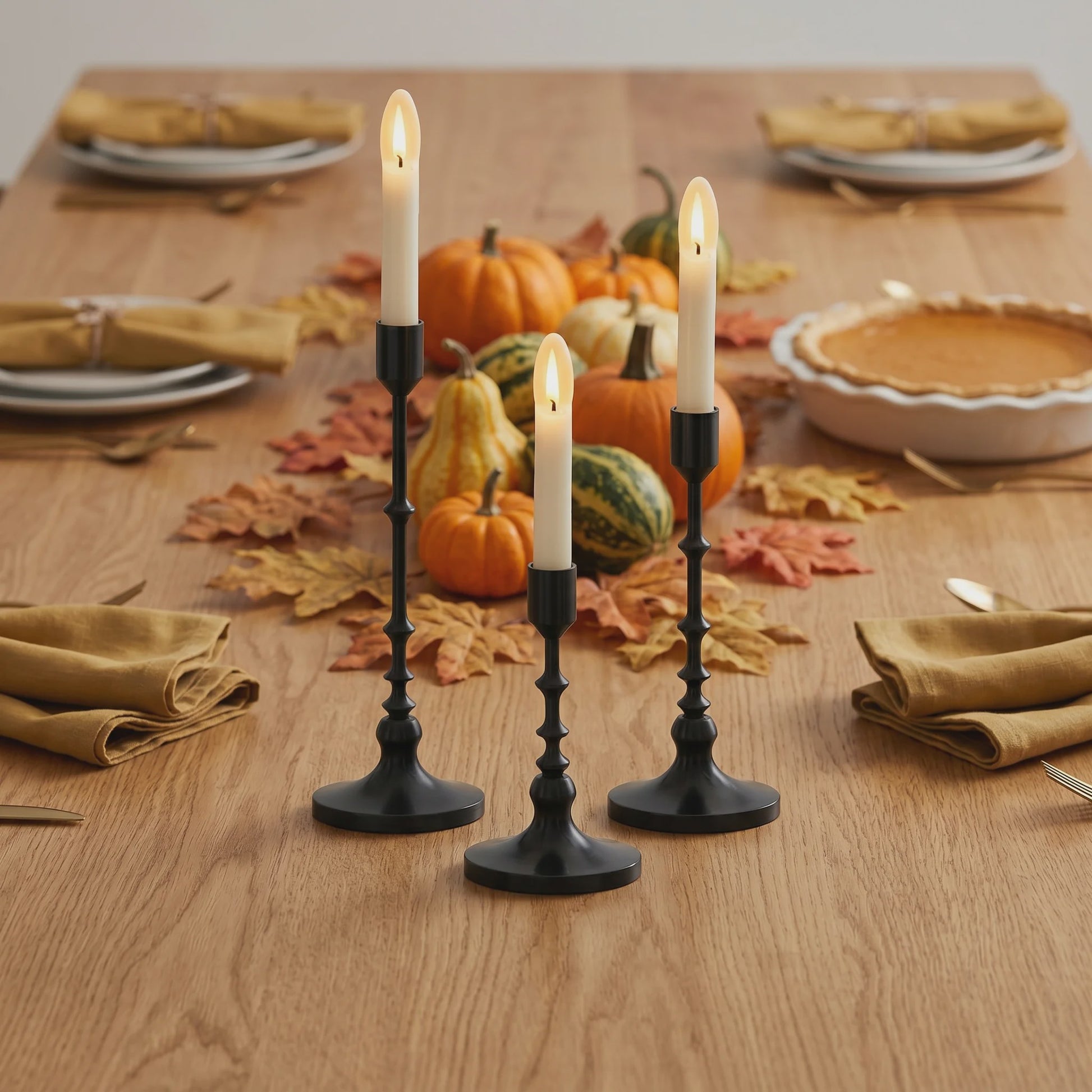 Set van 3 Unieke Metalen Kaarsenstandaards - Goud & Zwart - Elegante Tafeldecoratie
