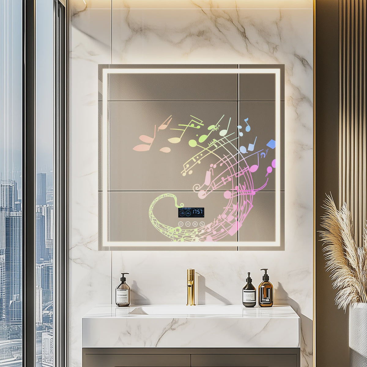 80cm LED Spiegel met Bluetooth, Tijd, Temperatuur & 3 Kleuren Verlichting - Anti-Condens