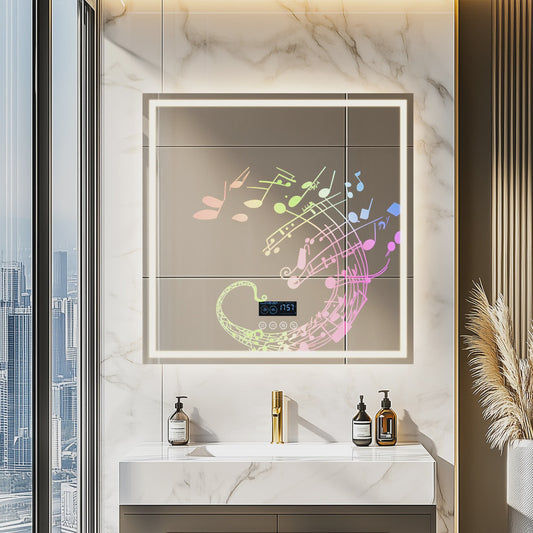 80cm LED Spiegel met Bluetooth, Tijd, Temperatuur & 3 Kleuren Verlichting - Anti-Condens