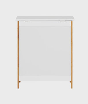 Stijlvolle Witte Wasbox met Bamboe Frame en Deksel