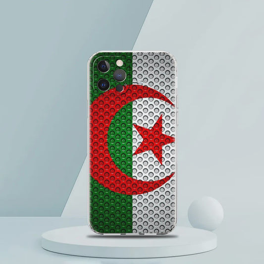 Transparante TPU Hoesje met Algerijnse Vlag - Schokbestendig voor iPhone (Diverse Modellen)