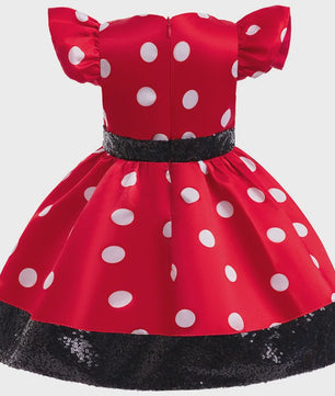 Minnie Mouse Jurk Meisjes Rood Polka Dot met Grote Pailletten Strik - Feestjurk
