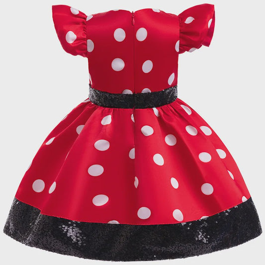 Minnie Mouse Jurk Meisjes Rood Polka Dot met Grote Pailletten Strik - Feestjurk