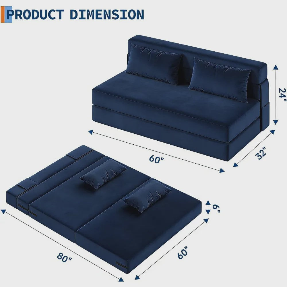 2-in-1 Fluweel Slaapbank - Comfortabele 2-zits Bank met Afneembare Hoes