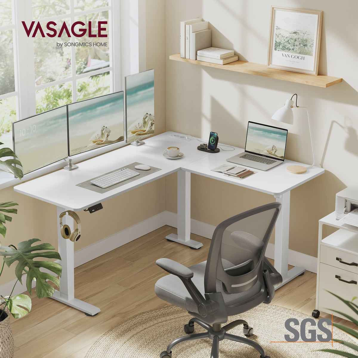 Elektrisch In Hoogte Verstelbaar L-Bureau met Laadstation - 140x160 cm