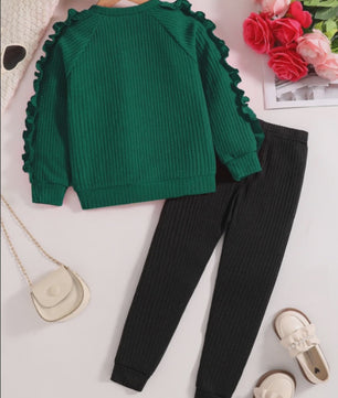 Meisjes Sweater & Broek Set - Lente/Herfst Mode met Hartjes Print en Ruches