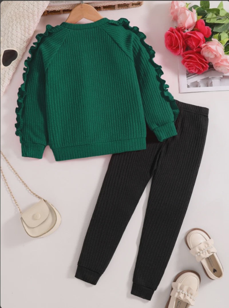 Meisjes Sweater & Broek Set - Lente/Herfst Mode met Hartjes Print en Ruches
