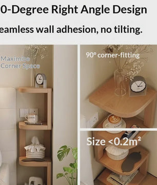 Houten Hoek Nachtkastje met 3 Niveaus - Minimalistisch & Ruimtebesparend