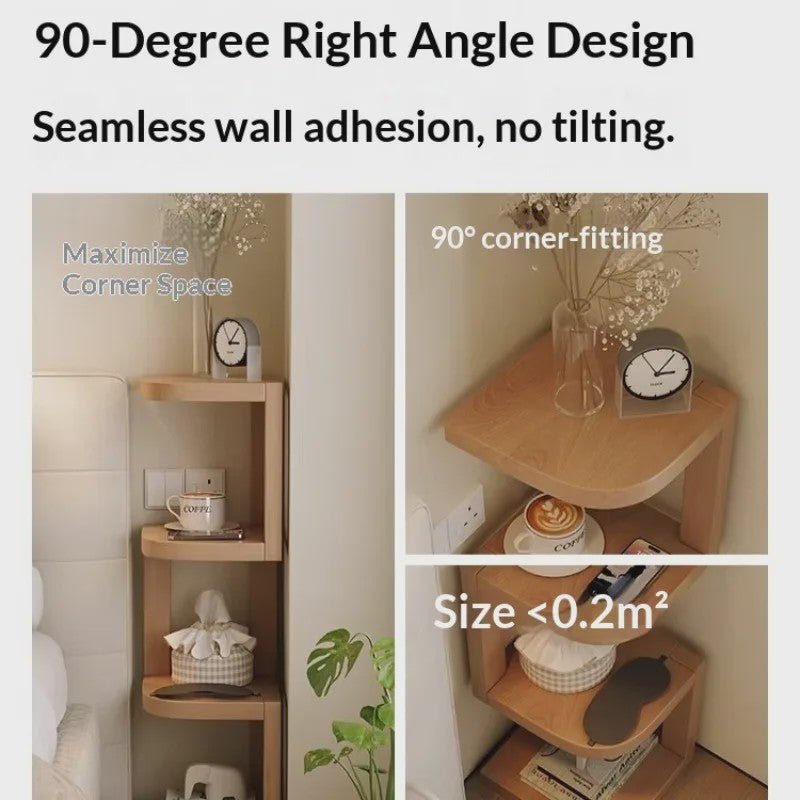 Houten Hoek Nachtkastje met 3 Niveaus - Minimalistisch & Ruimtebesparend