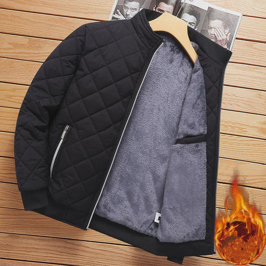 Heren Bomberjack met Diamantpatroon en Fleece Voering - Stijlvolle Winterjas
