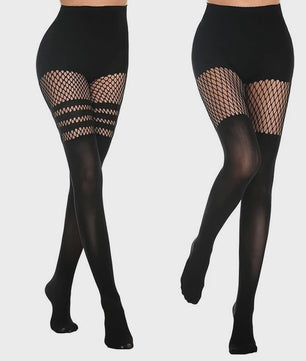Zwarte Visnet Panty met Jarretellen en Holle Ontwerp - Sexy Nachtclub & Dans Tights