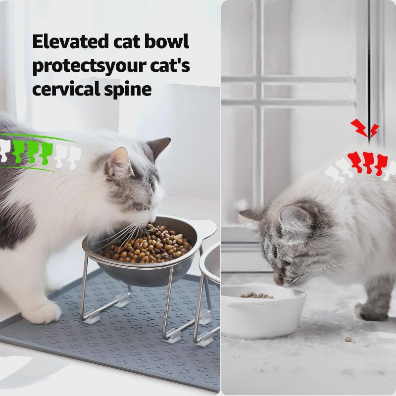 Verhoogde RVS Kattenbak met 15° Kantelontwerp - Gezond Eten, Nekbescherming & Onbreekbaar