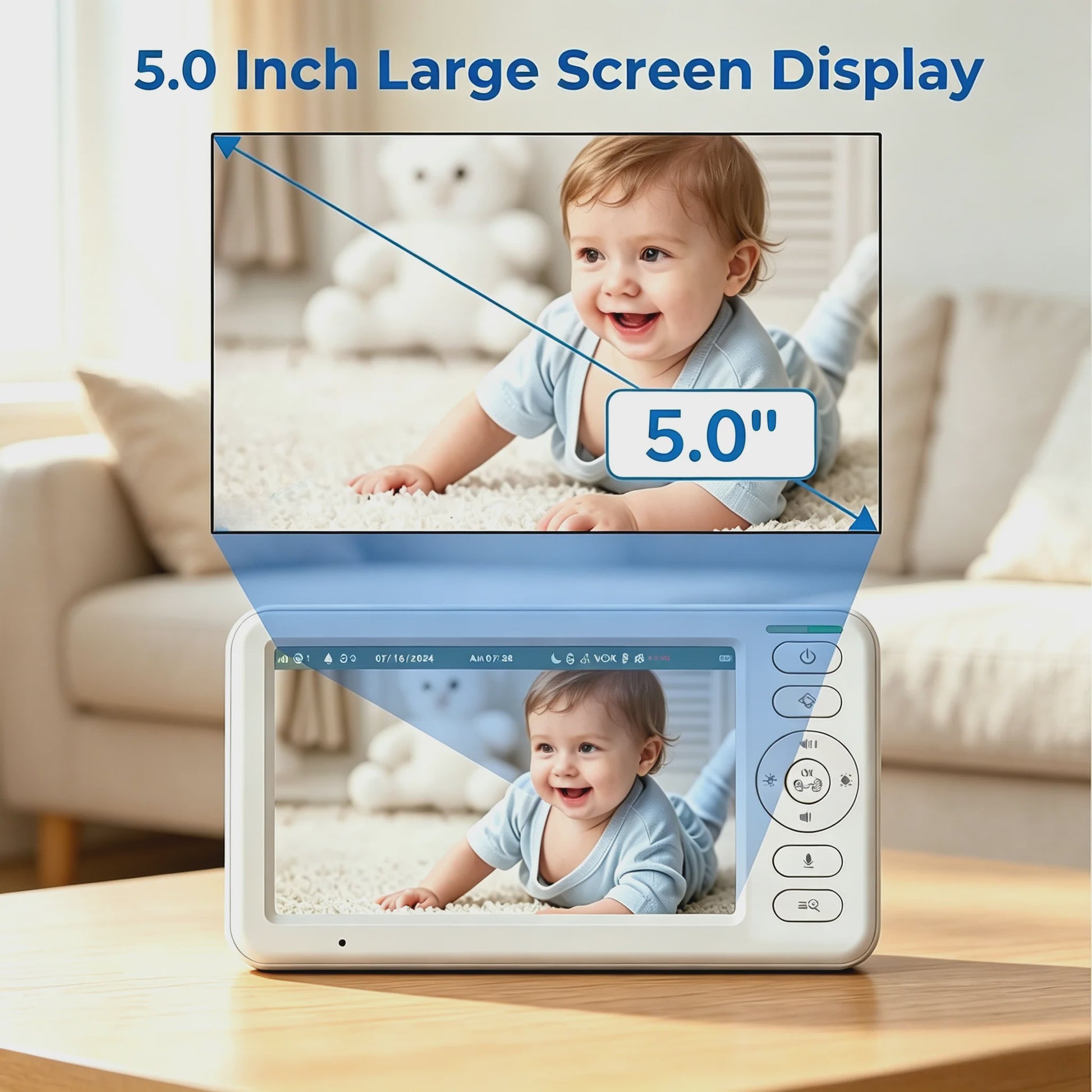 5 Inch Draadloze Babyfoon met PTZ Camera, Temperatuur, Nachtvisie & Tweeweg Audio