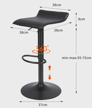 Set van 2 Zwarte Barstoelen met Leerlook, 360° Draaibaar en In Hoogte Verstelbaar