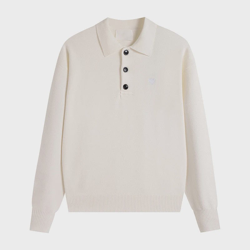 Dames Gebreide Poloshirt met Omvouwbare Kraag en Hartje - Comfortabel & Ademend