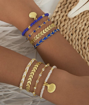 Set van 4 Bohemia Stijl Armbanden met Schelp & Zirkonia - Zomerse Beach Vibes