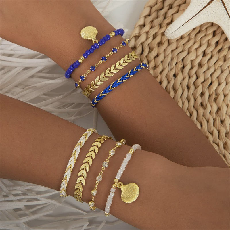 Set van 4 Bohemia Stijl Armbanden met Schelp & Zirkonia - Zomerse Beach Vibes