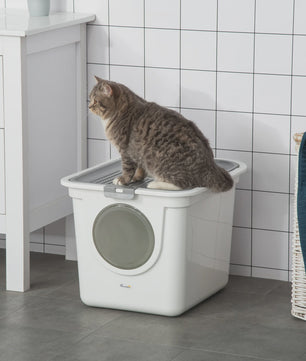 Pawhut Kattenbak Huisje met Dubbele Deuren en Schep - Wit
