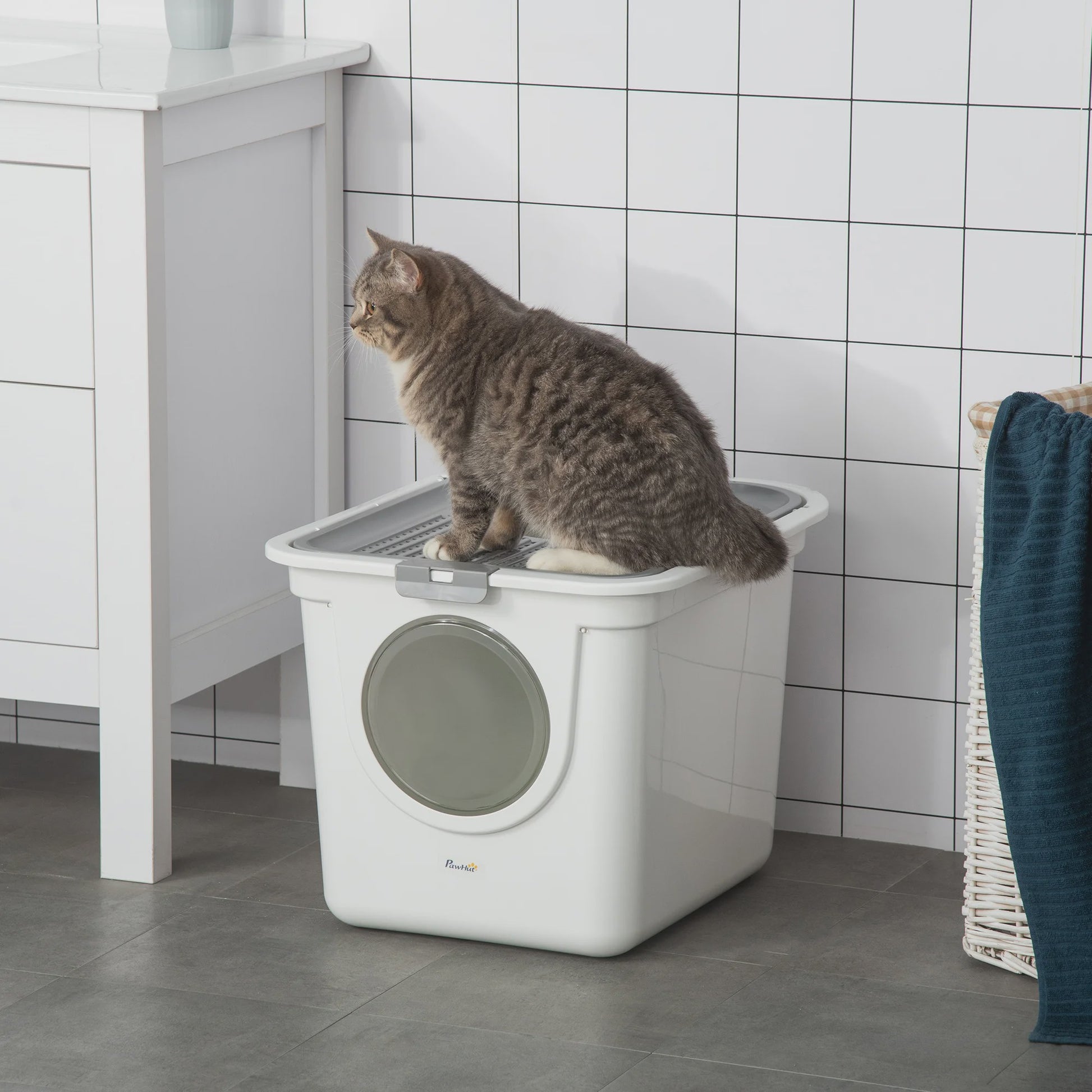 Pawhut Kattenbak Huisje met Dubbele Deuren en Schep - Wit