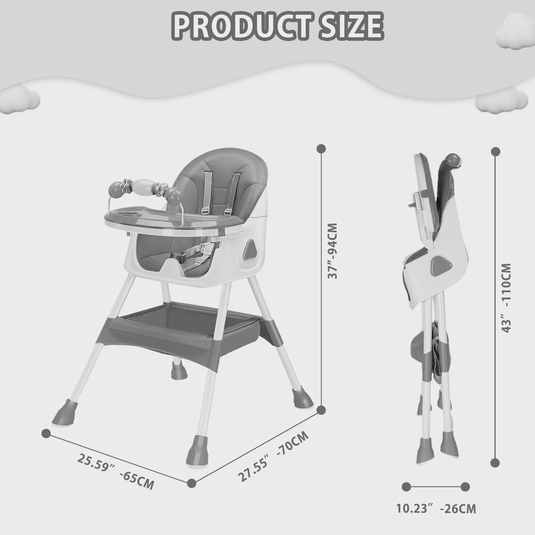 Opvouwbare Baby Kinderstoel (6+ Maanden) - Makkelijk Schoon, Antislip & Met Speelgoedrek - Model E500