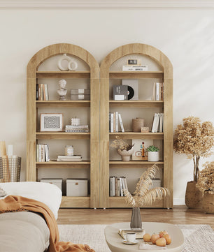 Boogvormige Boekenkast Rustiek Eikenhout - 5 Niveaus - Modern Decoratief Display - 80 cm Breed