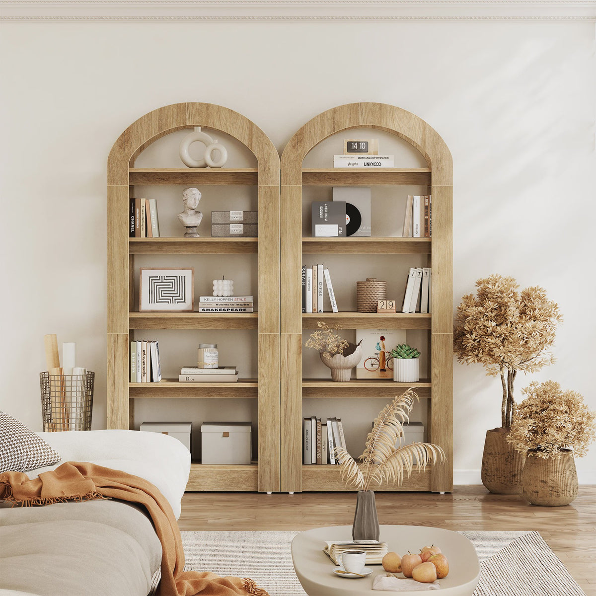 Boogvormige Boekenkast Rustiek Eikenhout - 5 Niveaus - Modern Decoratief Display - 80 cm Breed
