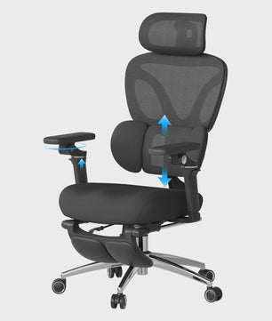 Ergonomische bureaustoel met 3D hoofdsteun, 6D armsteunen en verstelbare diepte