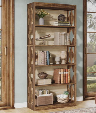 Tribesigns Hoge Boekenkast met 6 Niveaus - Rustiek Houtnerf Design