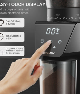 BioloMix Elektrische Koffiemolen met 30 Instellingen & Timer - Perfect voor Espresso, Filterkoffie & Meer