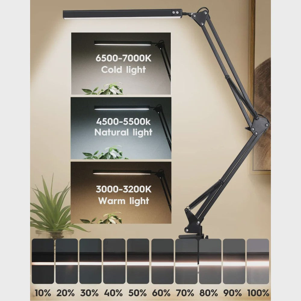 Verstelbare LED Bureaulamp met Klemvoet - 3 Kleurmodi & 10 Helderheidsniveaus
