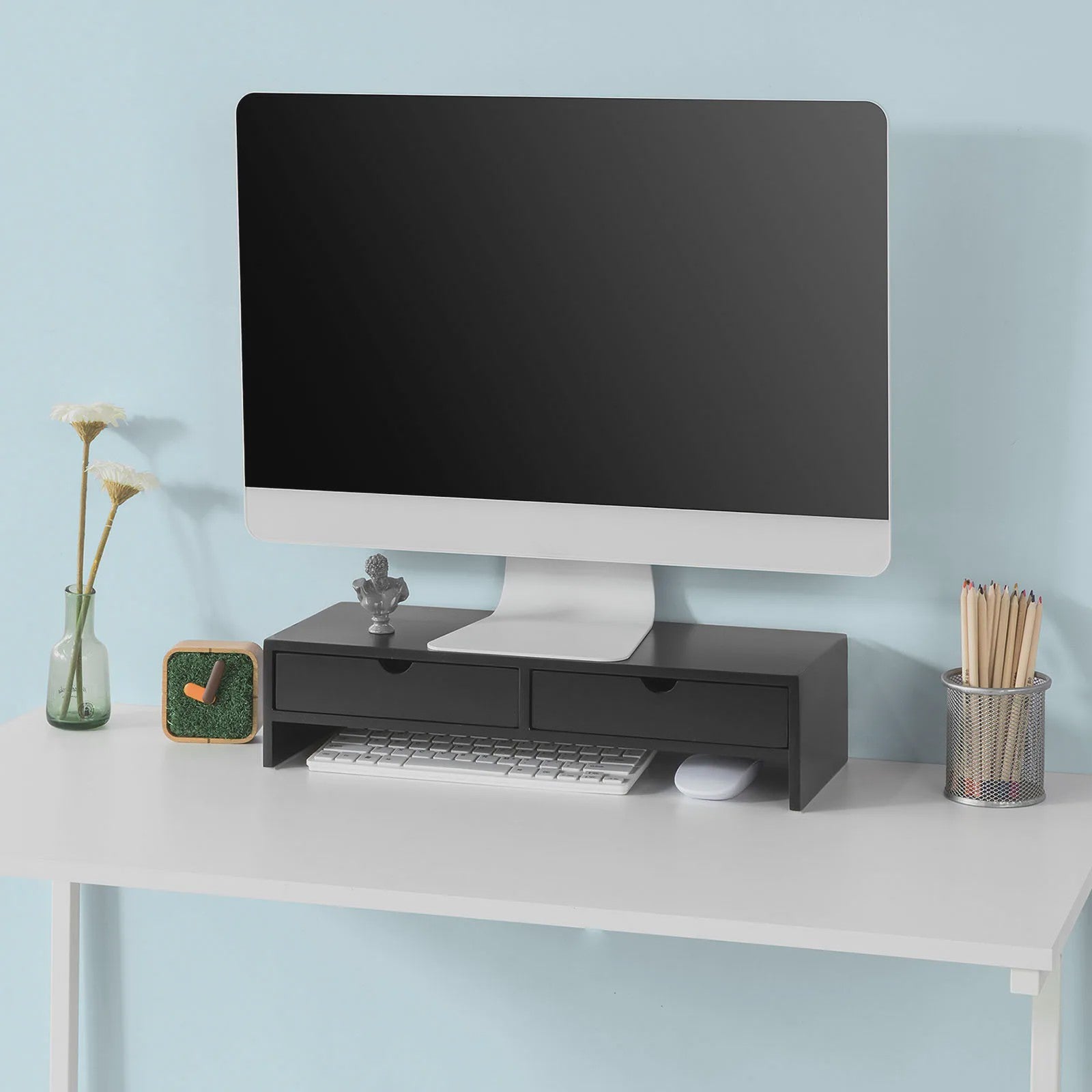 Monitorstandaard met 2 Lades - Bureau Organizer - Verhoogt uw Scherm - 47x11x18cm