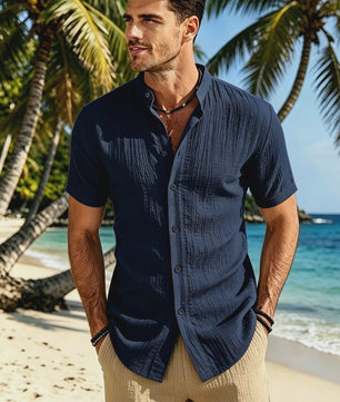 Zomerse Heren Casual Shirt met Opstaande Kraag - Relaxte Stijl
