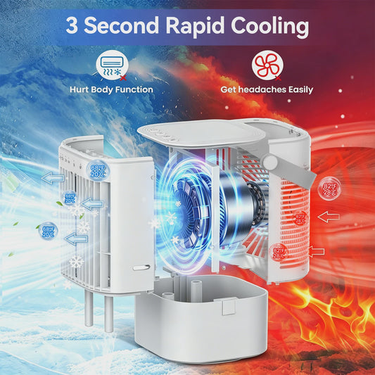 Draagbare Ventilator met 900ml Tank, 7-kleuren Nachtlampje & USB - Ideaal voor Huis en Kantoor