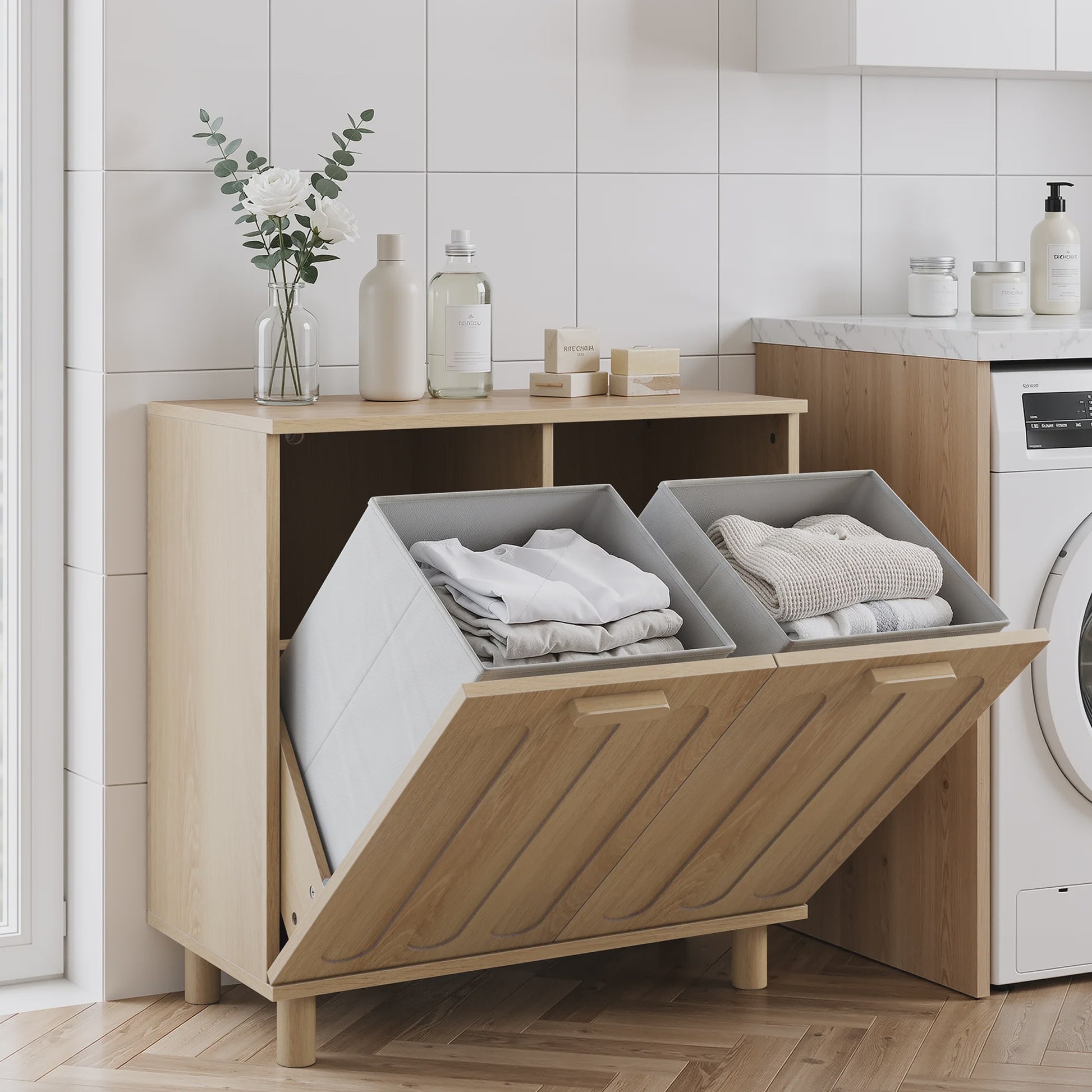 Modern Minimalistisch Opbergkastje met Verborgen Opbergruimte - Multifunctioneel voor Badkamer & Wasruimte