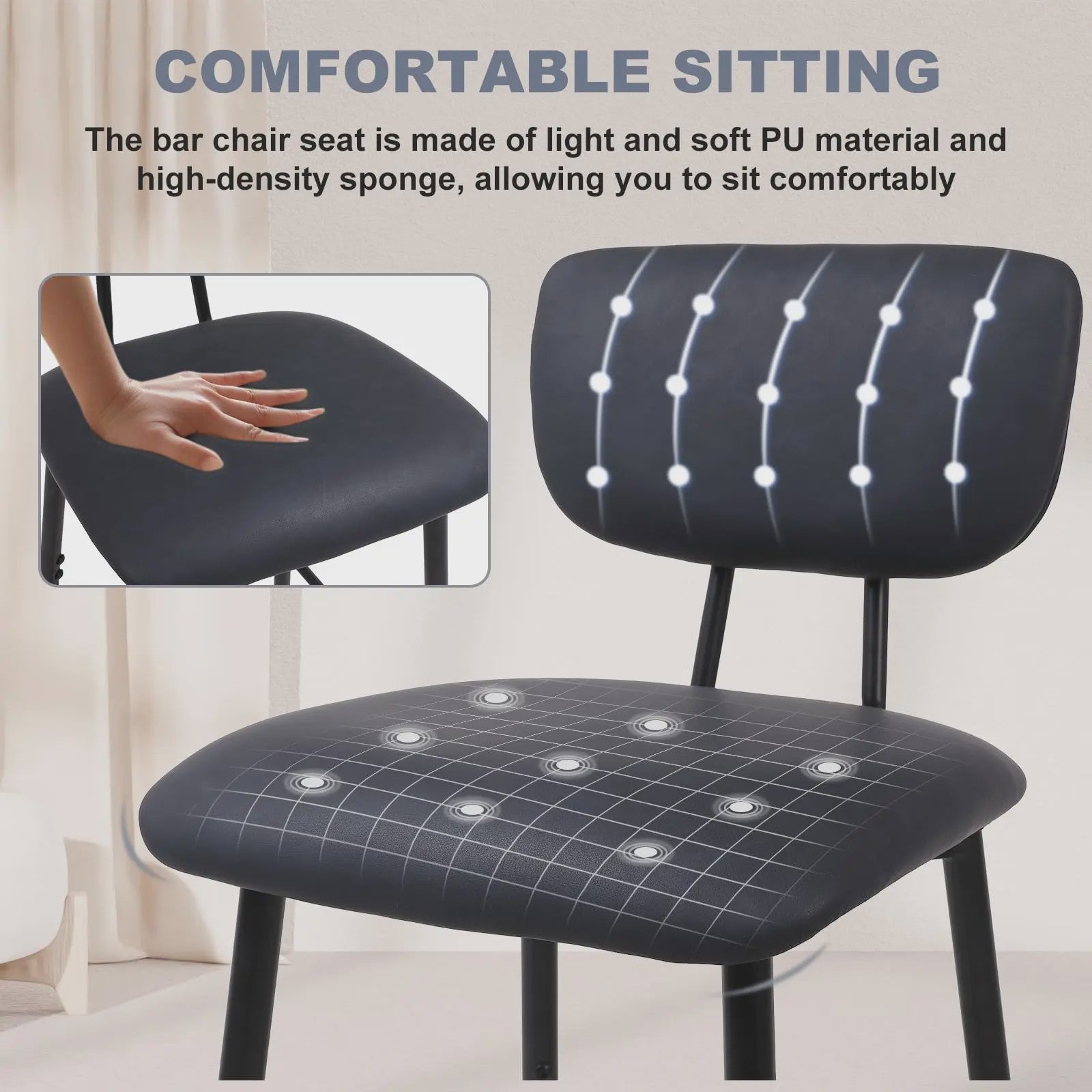 Set van 4 Luxe Barkrukken met Rugleuning - Keuken & Ontbijtbar Stoelen - Leerlook