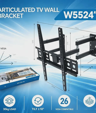 WETECH W5524 TV Muurbeugel - Dubbelarmig, Volledig Verstelbaar voor 26-55 Inch Schermen, 30kg Max, Kantelbaar