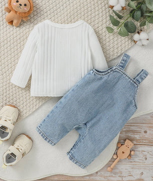 Schattige Baby Kleding Set: Longsleeve Top & Denim Tuinbroek met 'I Love Mama' Print
