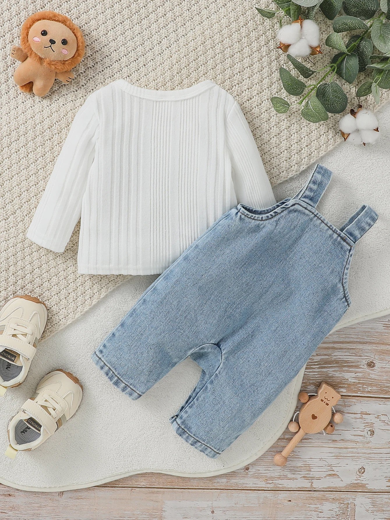 Schattige Baby Kleding Set: Longsleeve Top & Denim Tuinbroek met 'I Love Mama' Print