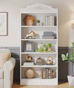 Moderne Witte Boekenkast 5 Lagen - 73 Inch Hoge Boekenkast