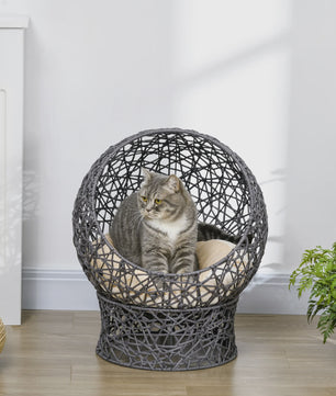 Luxe Kattenmand Mand met Kussen - Zacht Cream, Paars Polyester Touw - 50x50x60 cm